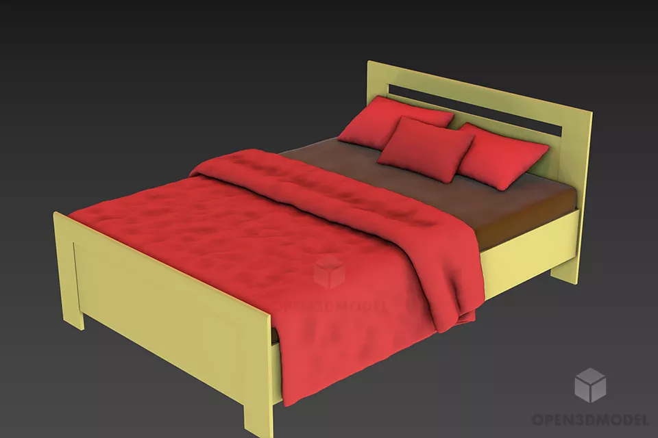 Carved Back Bed With Fabric Blanket 3d model