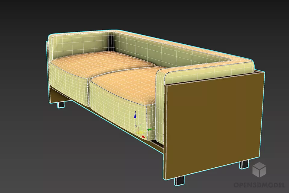 Sofa Two Seats With Wooden Back Plate 3d model 2