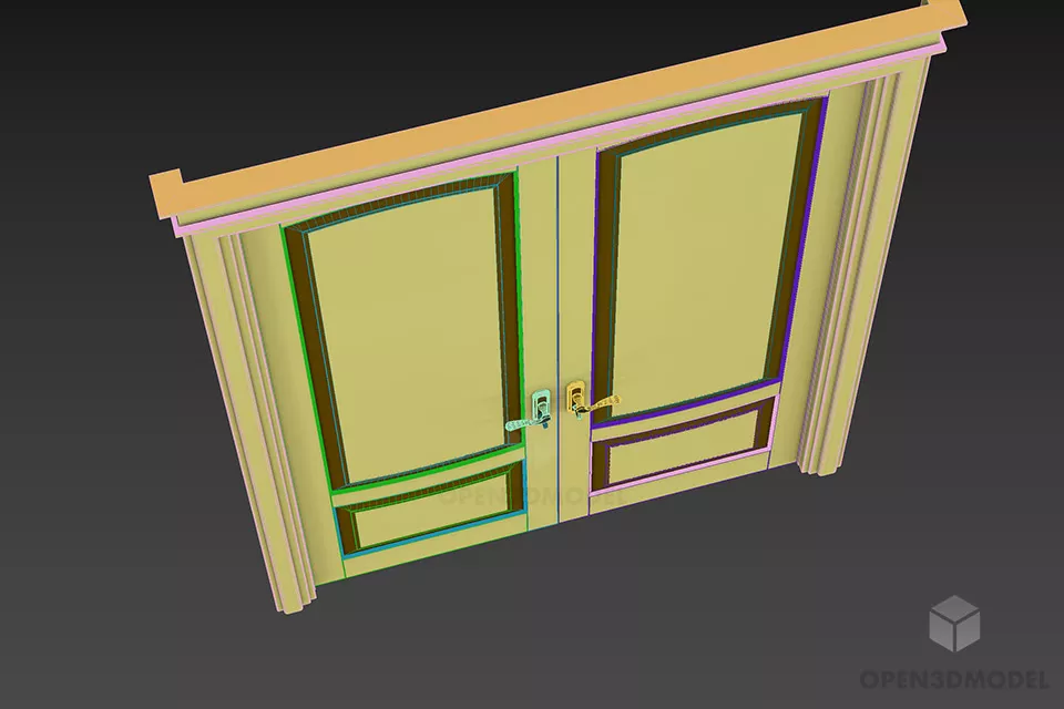 Antique Door With Carved Frame Panel 3d model 2