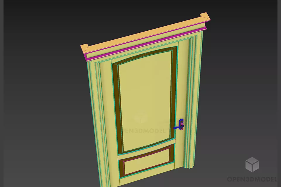 Antique Door With Carved Line Decorative 3d model 2