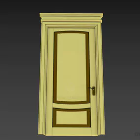Antique Door With Carved Line Decorative 3d model