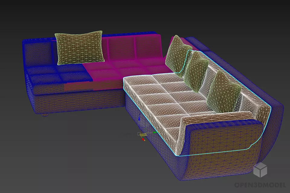 Sectional L Sofa, Leather Sofa With Cushion 3d model 2