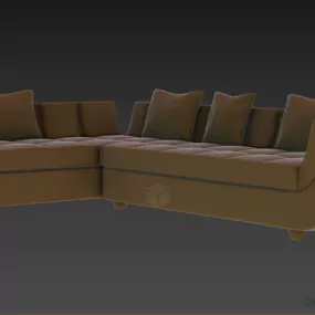 Sectional L Sofa, Leather Sofa With Cushion 3d model