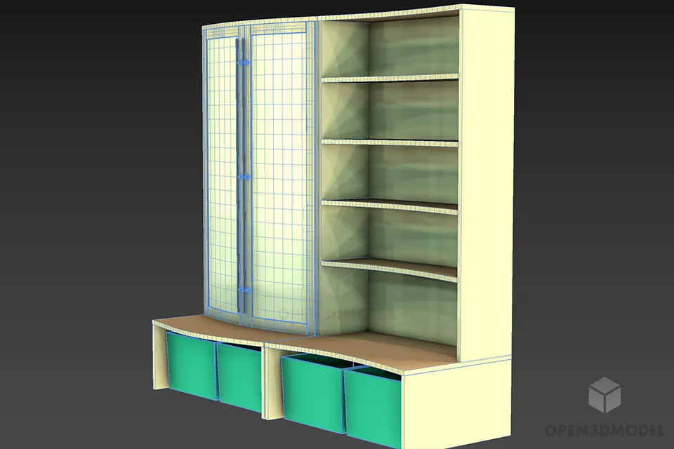 Mdf Bookcase White Painted With Drawers 3d model 2