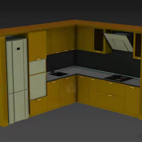 Modern Kitchen Cabinet With Fridge And Oven 3d model