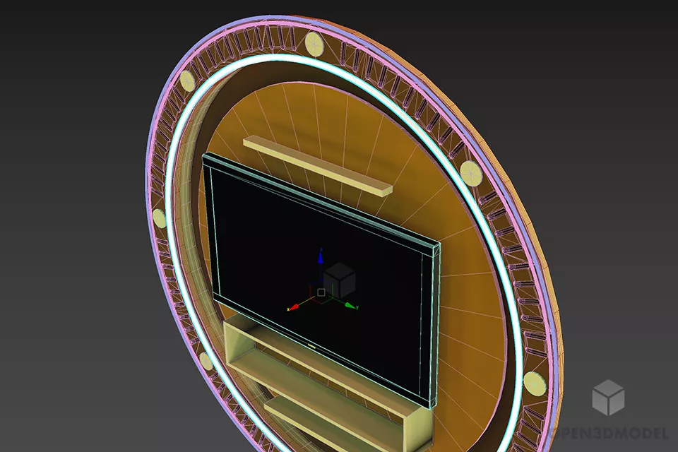 Round Tv Rack Furniture 3d model 2