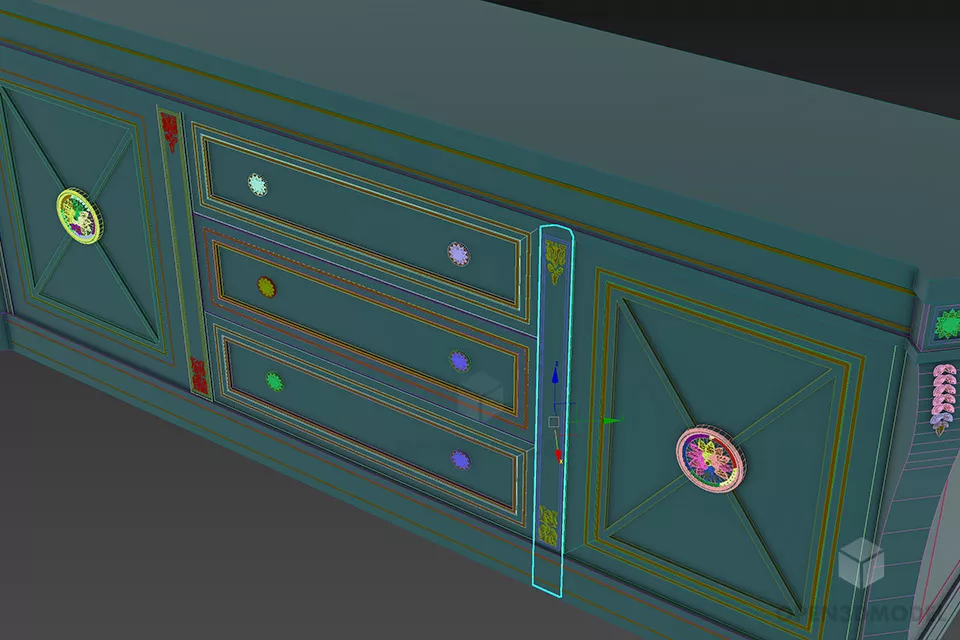 Black Antique With Drawers 3d model 2