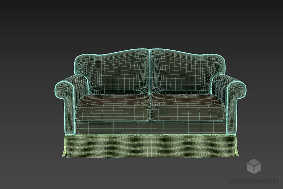 Textile Sofa Two Seaters 3d model 2