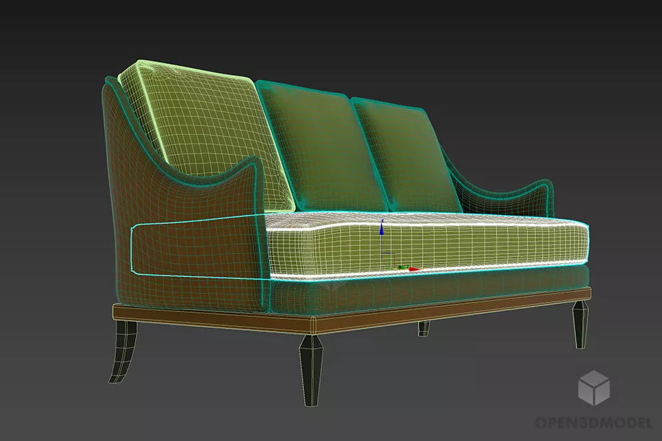 Green Leather Sofa With Wooden Frame 3d model 2