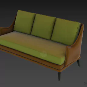 Green Leather Sofa With Wooden Frame 3d model