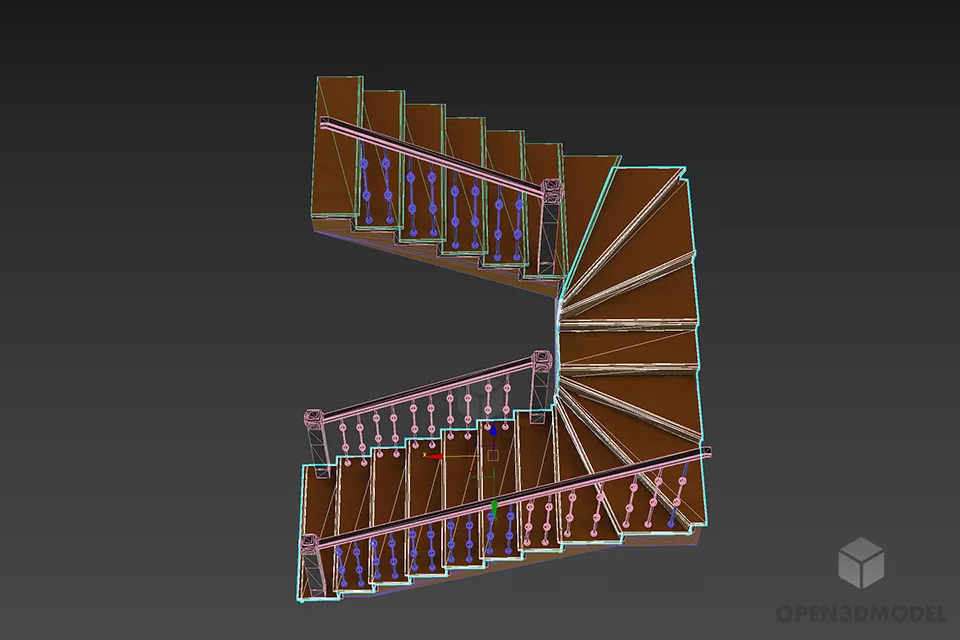 Concrete Stair Decorative With Handrail 3d model 2
