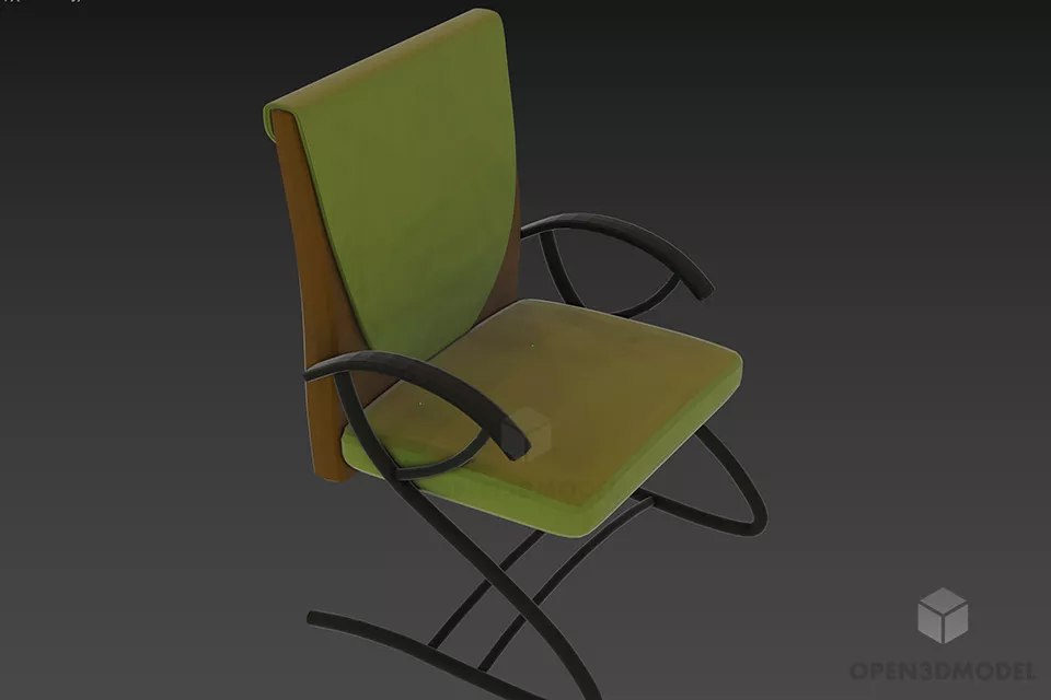 Curved Leather Armchair With Fixed Leg 3d model