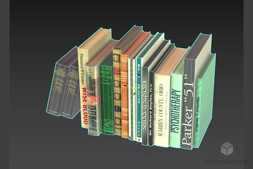 Various Size Of Book Stack With Labels 3d model 2