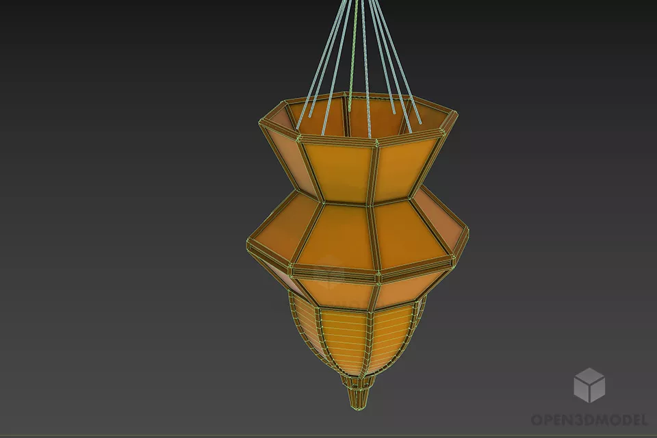 Wood Asian Lantern, Pendant Lamp 3d model 2