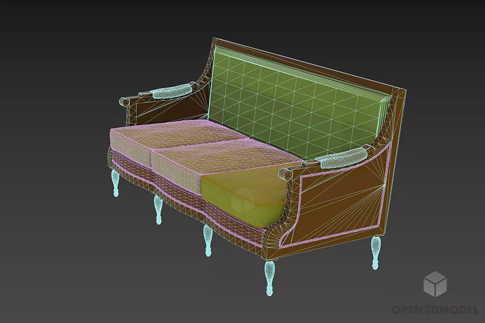 Elegant Leather Sofa, Green Leather Sofa 3d model 2