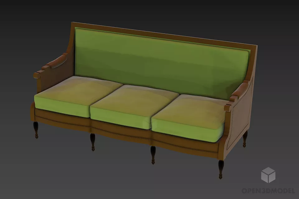 Brown Leather Sofa Curved Back 3d model