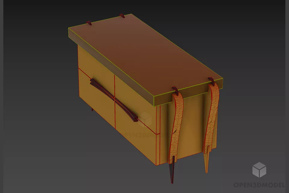 Modern Wood Locker With Four Drawers 3d model 2
