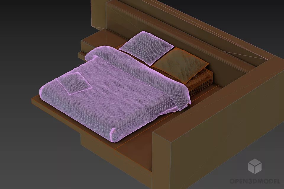 Bed Novam With Back Wall And Stand 3d model 2