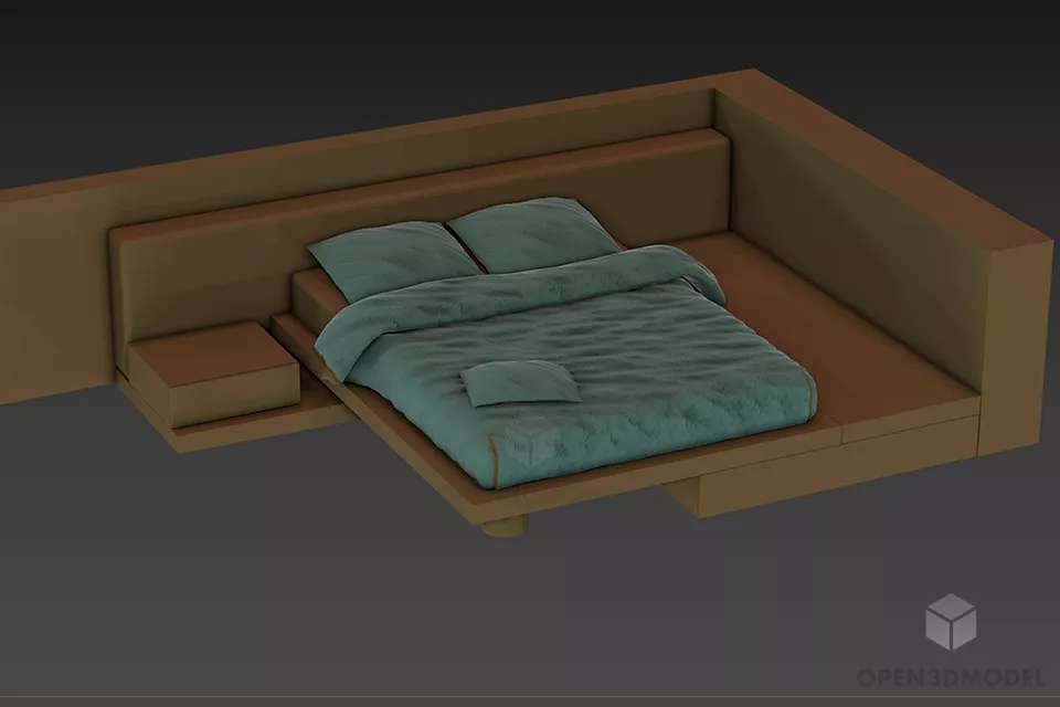 Double Bed With Carved Head Panel 3d model
