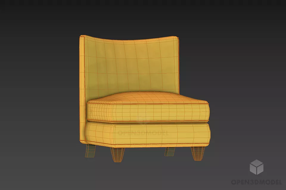 Sofa Armchair Upholstered, Beige Textile Chair 3d model 2