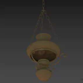 Old Pendant Oil Lamp 3d model