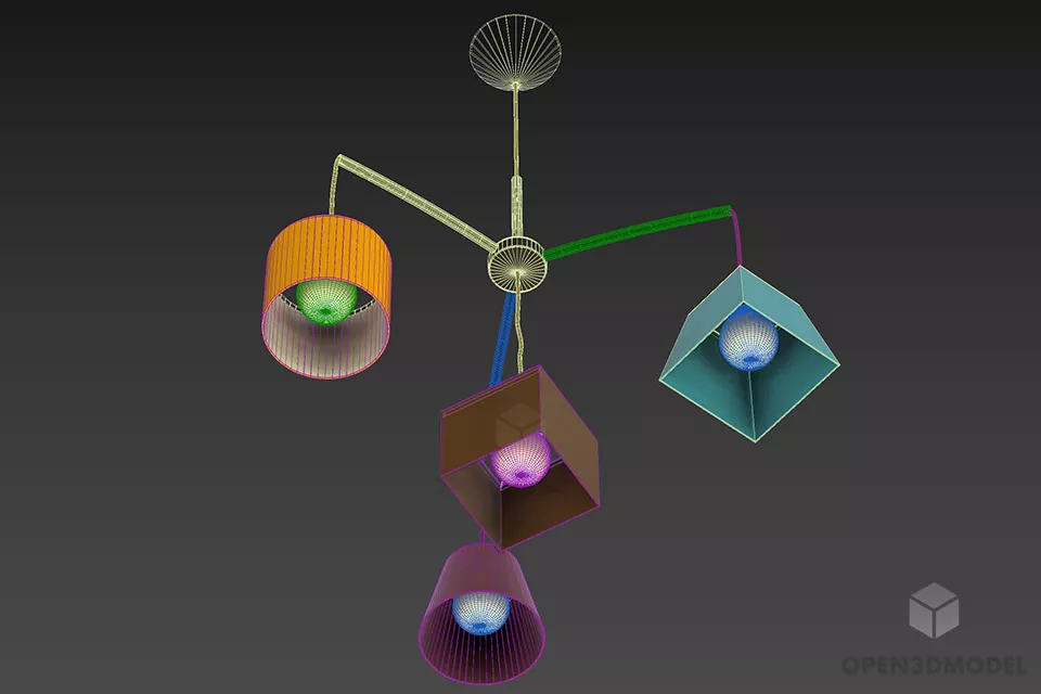 Hanging Pendant Lamp With Square, Cylinder Shade 3d model 2
