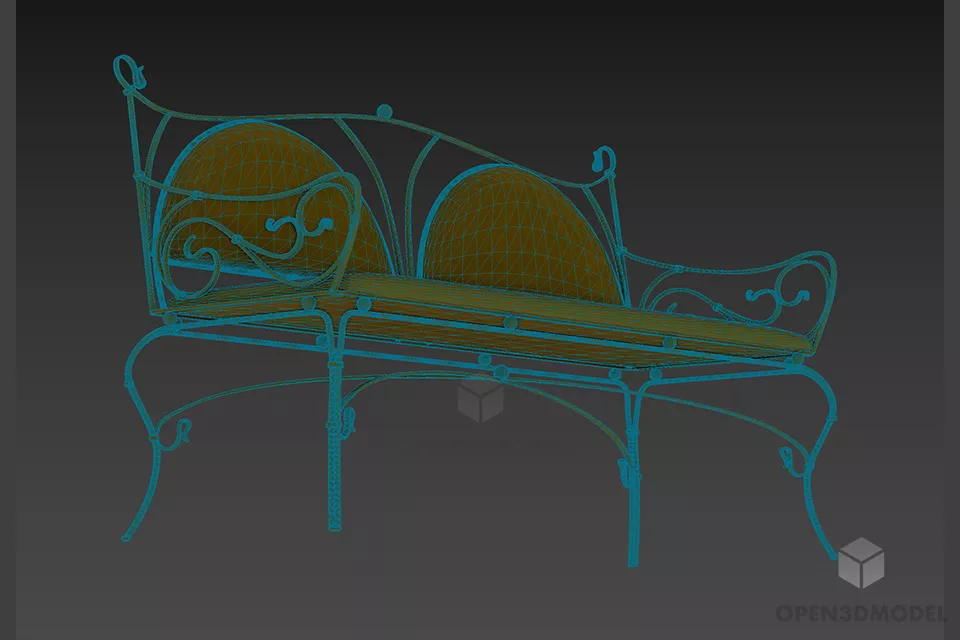 Antique Steel Bench, Curved Frame Bench 3d model 2