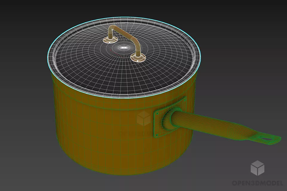 Kitchen High Pan, Inox Pan 3d model 2