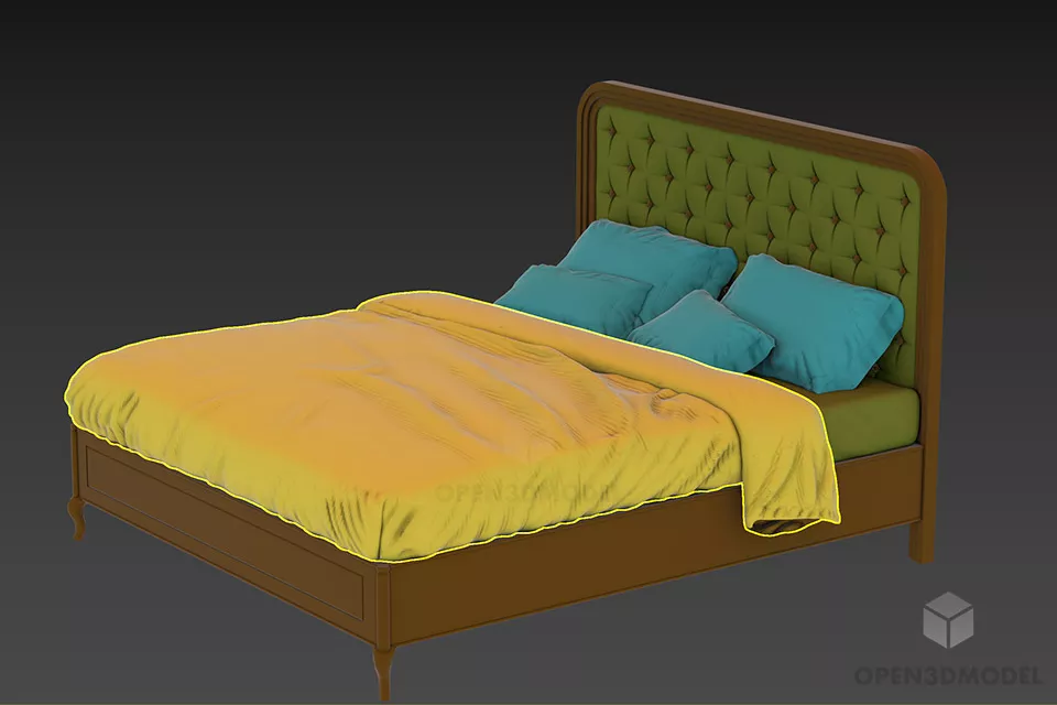 Hotel Bed With Nightstand With Textures Blanket 3d model