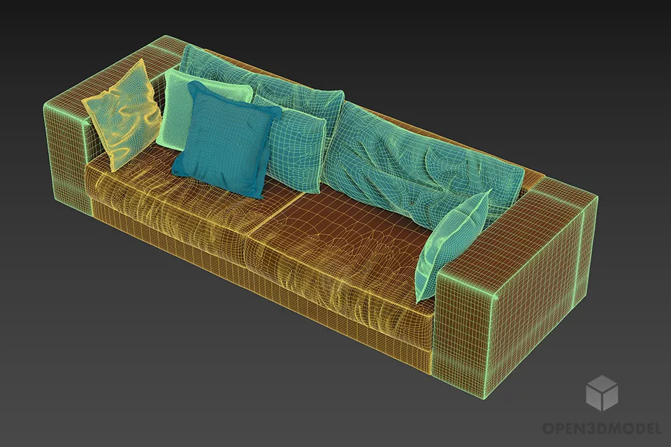 Wrinkled Seats Sofa Leather 3d model 2