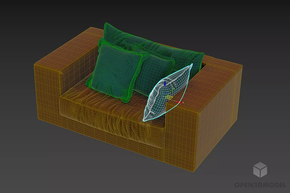 Modern Leather Armchair, Wrinkled Seat Armchair 3d model 2