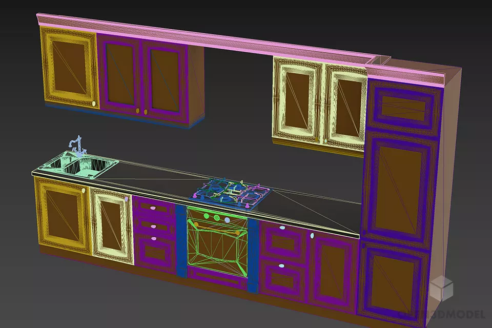 Kitchen Cabinet, Aluminum Kitchen 3d model 2