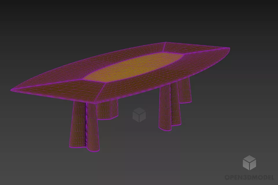 Modern Meeting Table With Glass Center 3d model 2