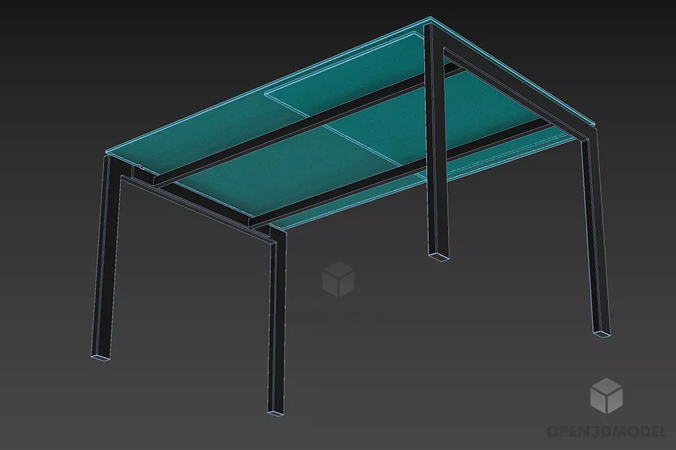 Simple Glass Table With Thin Shelf 3d model 2