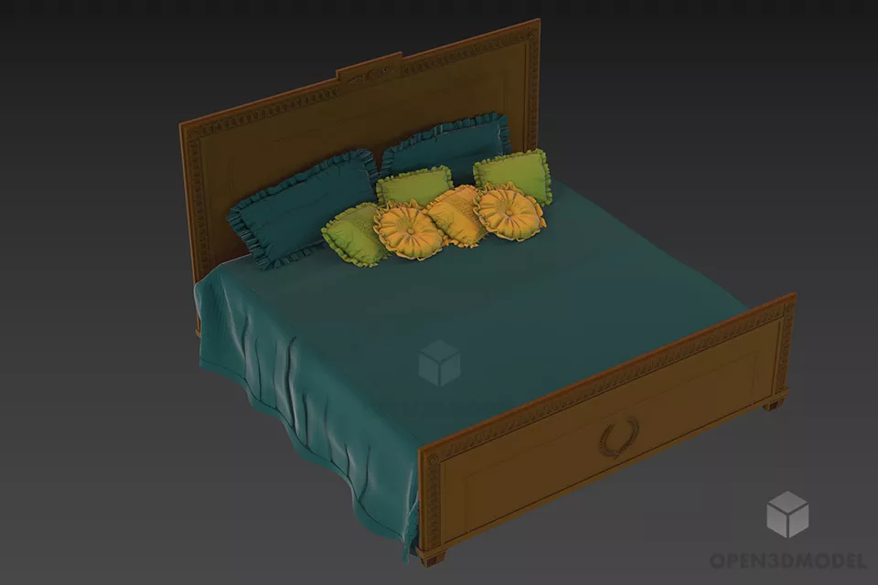 Upholstered Bed With Textures Blanket 3d model