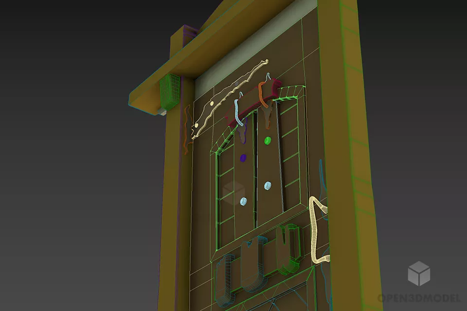 Old Door With Vase Pot Decorative 3d model 2