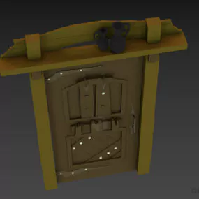 Old Door With Vase Pot Decorative 3d model