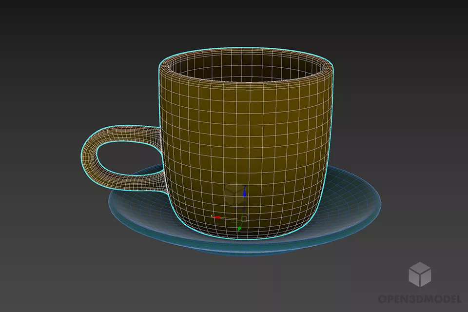 Porcelain Cup With Small Dish 3d model 2