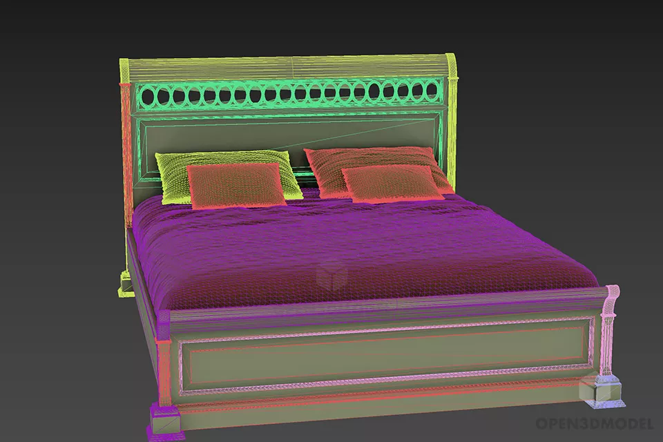 Hotel Bed With Red Blanket 3d model 2
