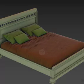 Hotel Bed With Red Blanket 3d model