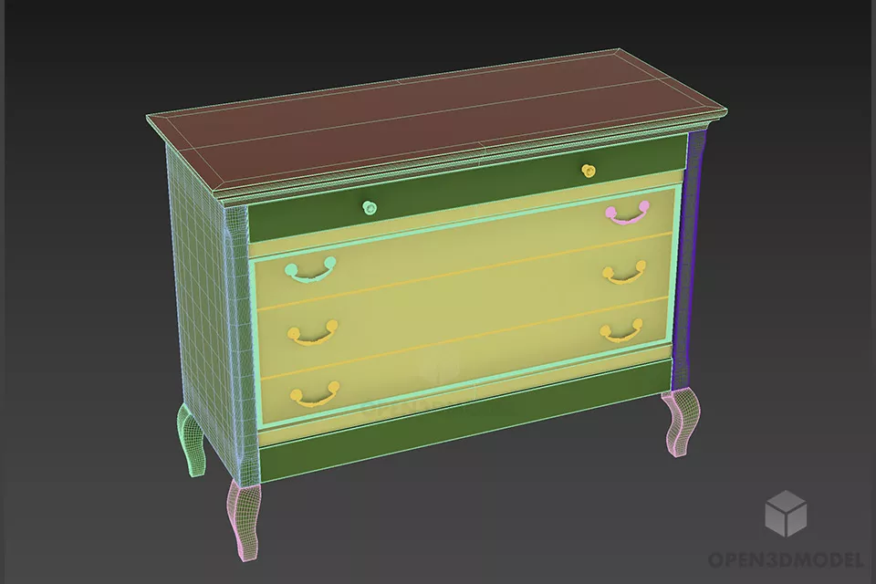 Antique Bed With Multiple Drawers 3d model 2