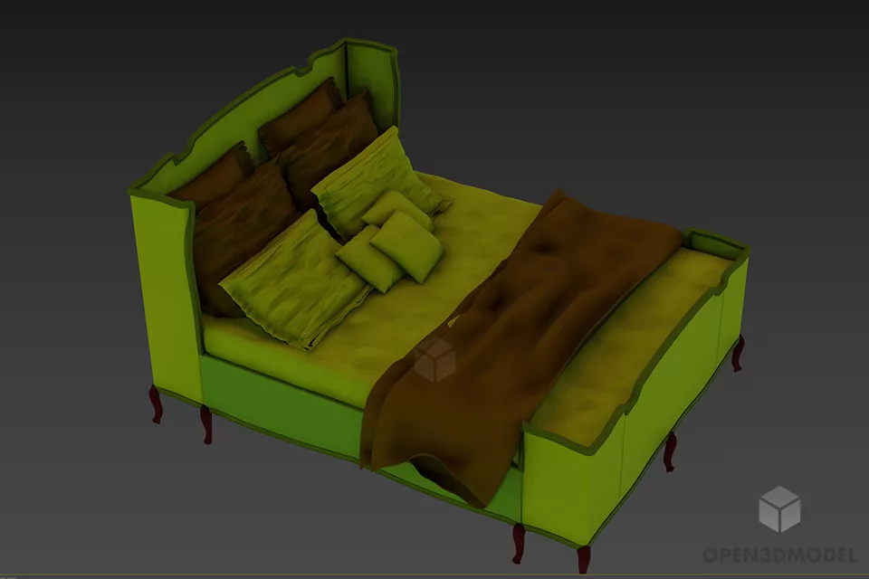 High Back Double Bed Letto With Mattress 3d model