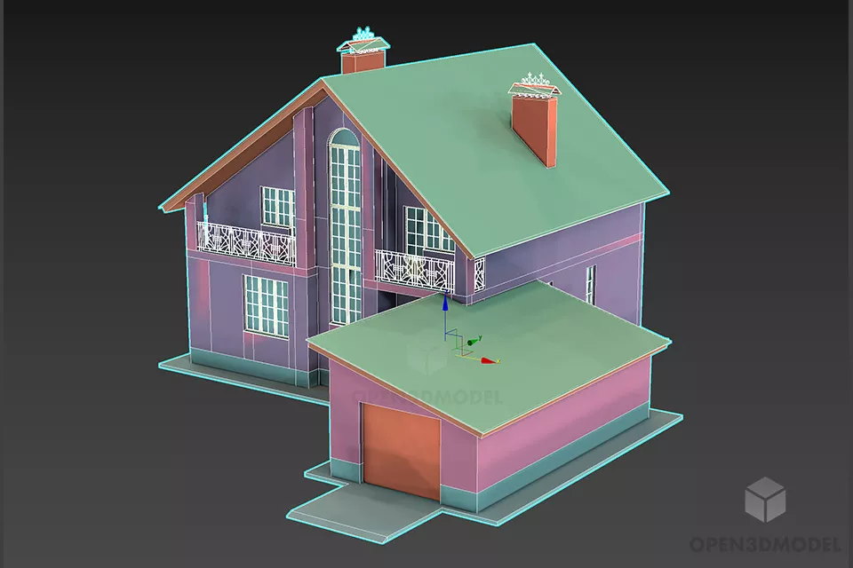Small Roof House With Garage 3d model 2