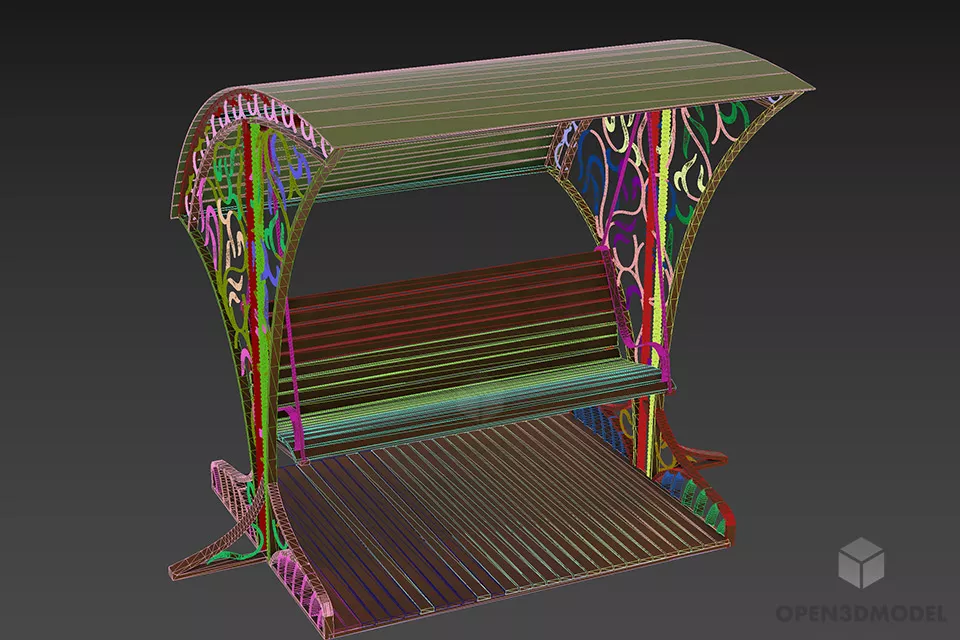 Garden Steel Swing With Bench 3d model 2
