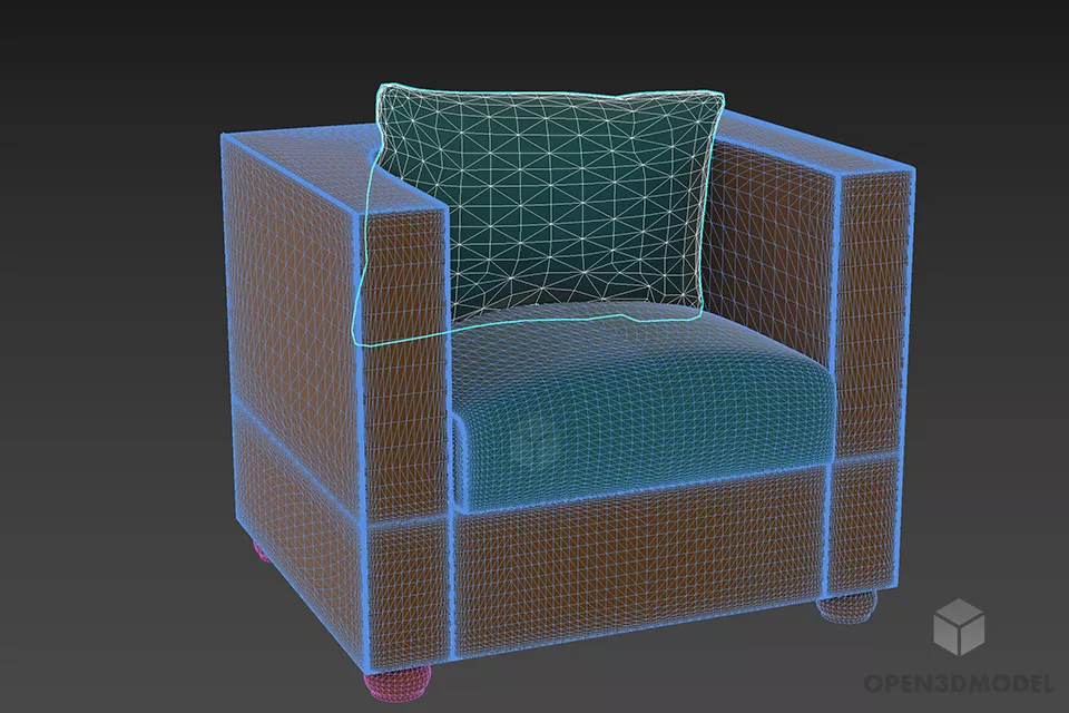 Brown Cube Leather Armchair Rossetto 3d model 2