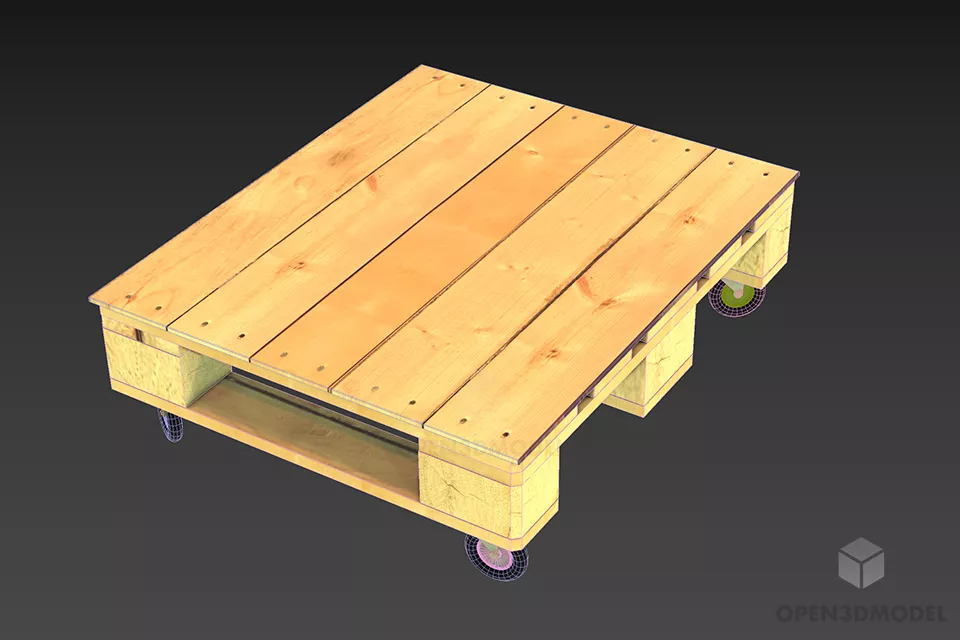 Table Pallet With Wheels 3d model 2