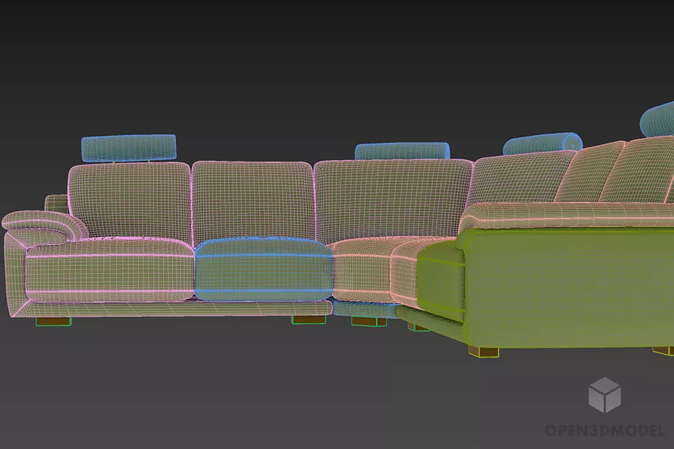 Sectional Leather Sofa With Cushion 3d model 2