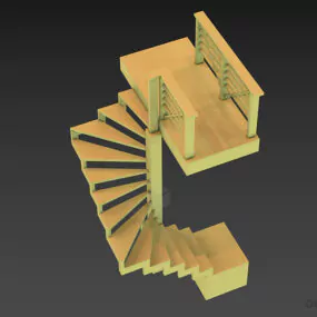 Vintage Wooden Staircase, First Step Box Stair 3d model