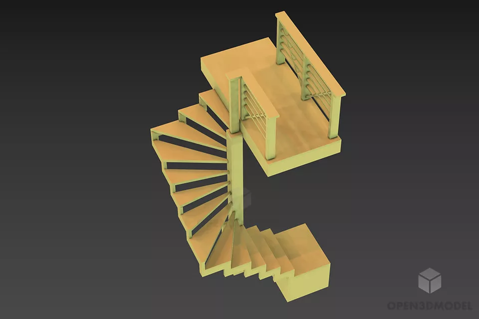 Spiral Stair With Curved Handrail 3d model