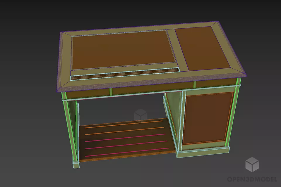 Ash Wooden Work Table With Drawers 3d model 2